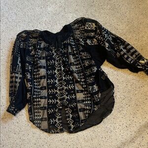 Free People Black and Gold Geometric Blouse